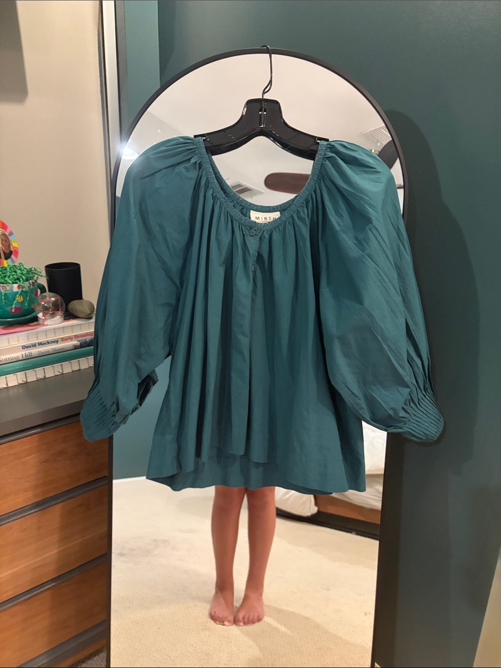 MIRTH Teal Balloon Sleeve Top